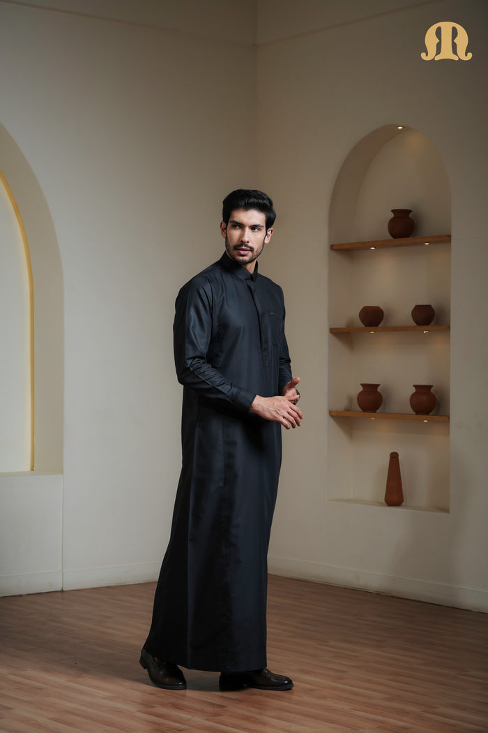 Iraf Embroidered Qatari Black Thobe Mens