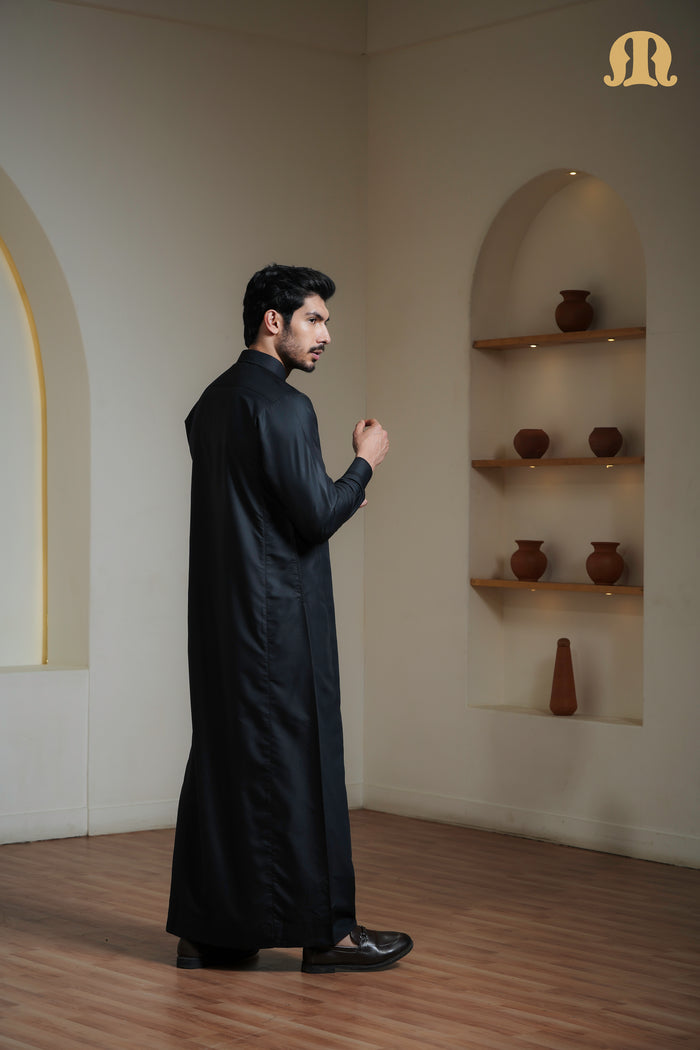 Iraf Embroidered Qatari Black Thobe Mens