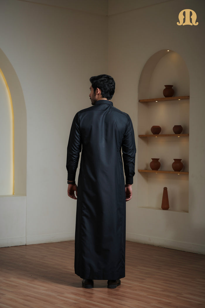Iraf Embroidered Qatari Black Thobe Mens
