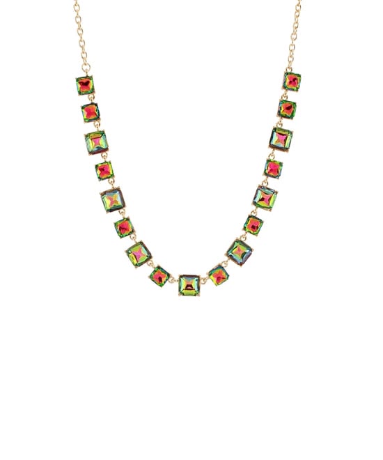 Iridescent Square Stone Statement Necklace