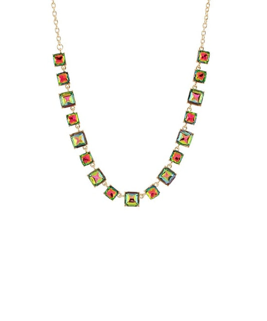 Iridescent Square Stone Statement Necklace