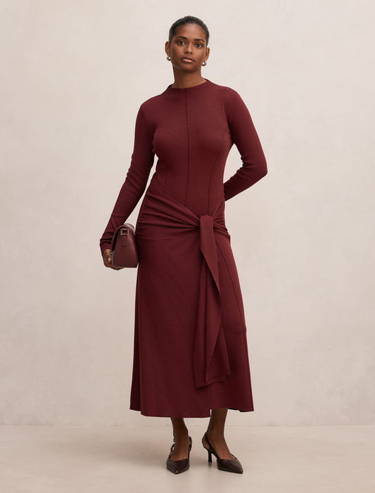 Irina Petite Long Sleeve Tie Knit Dress Tawny Port Forever New