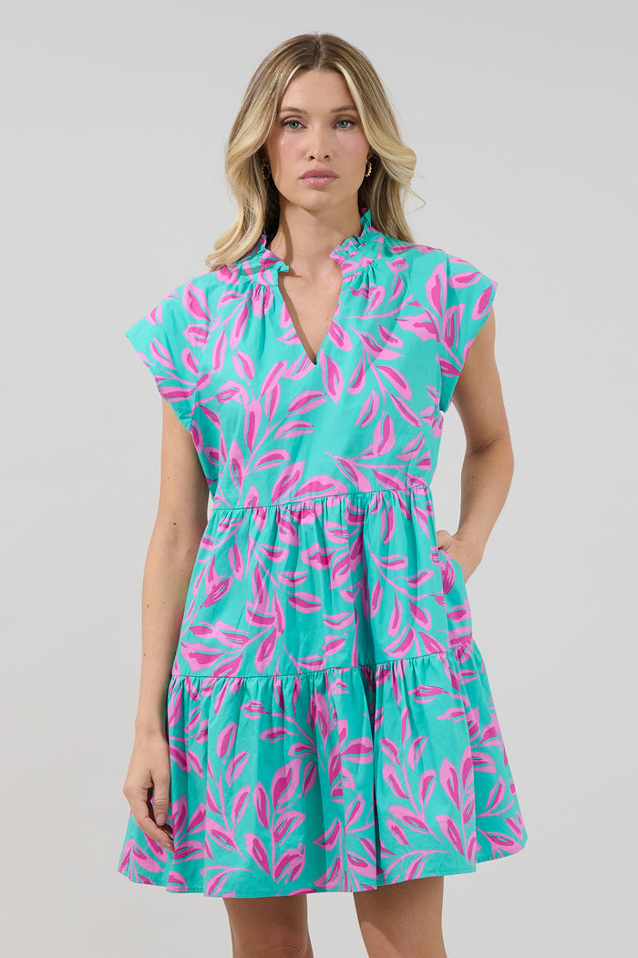 Janelly Poplin Tiered Mini Dress Palmate
