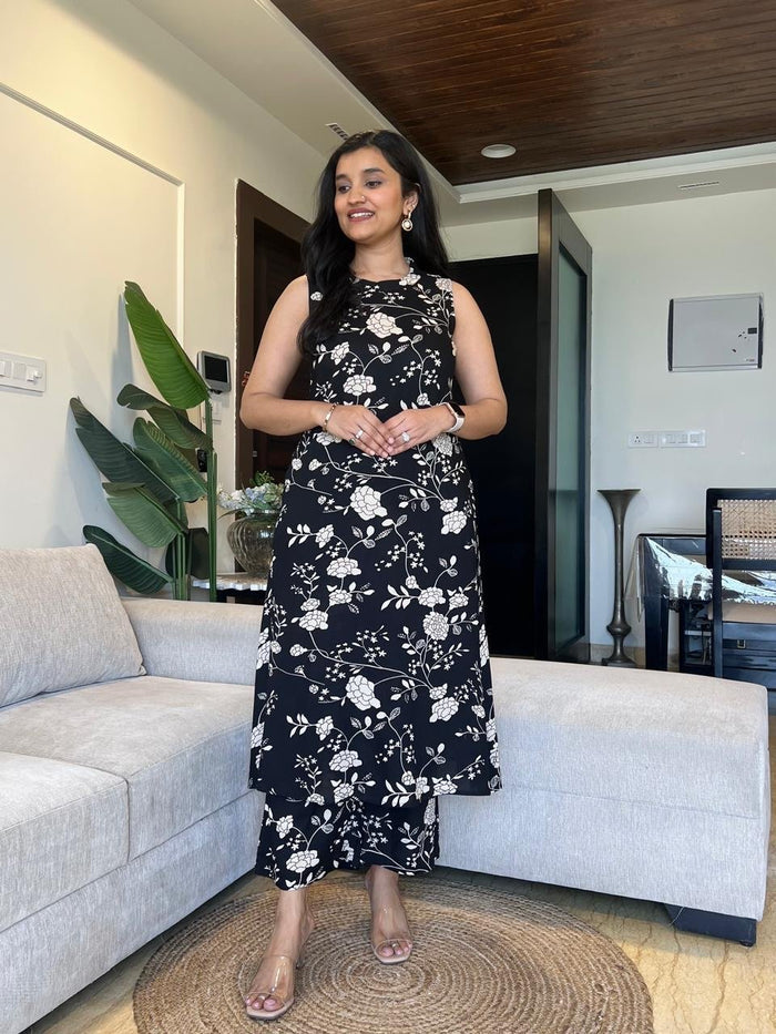 Jasmine Closed Neck Coord Set- Night Florals