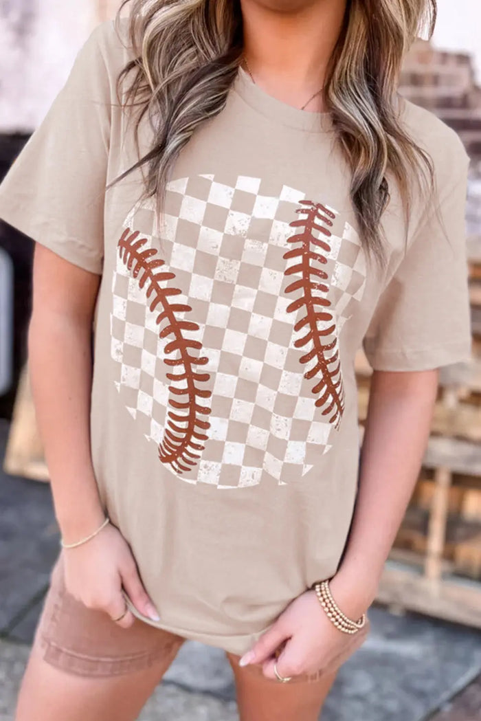 Jet Stream Checkered Baseball Graphic Tee - S / 62% Polyester + 32% Cotton + 6% Elastane - Graphic/Graphic Tees