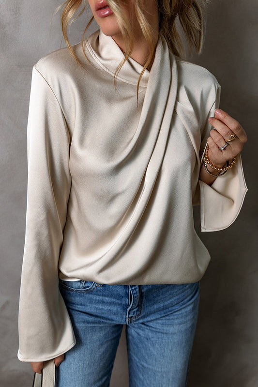 Jet Stream Satin Cross Front Slit Back Blouse - JET STREAM / S / 100% POLYESTER - Tops/Blouses & Shirts