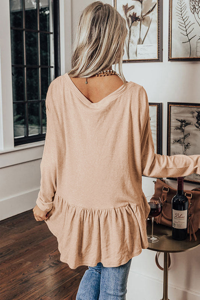 Jet Stream Solid Ruffled Buttoned V Neck Shirt - Tops/Blouses & Shirts