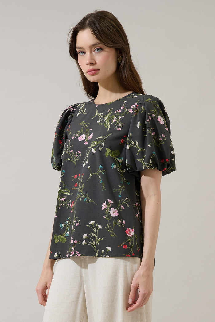 Jilly Floral Melida Bubble Sleeve Blouse