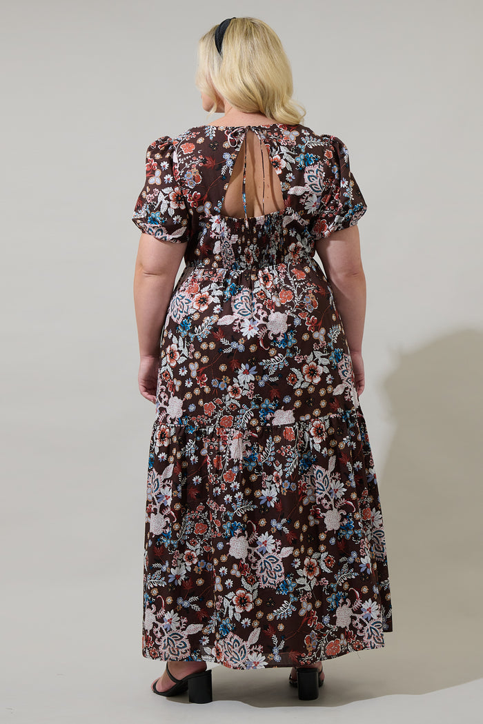 Journee Floral Morty Puff Sleeve Maxi Dress Curve