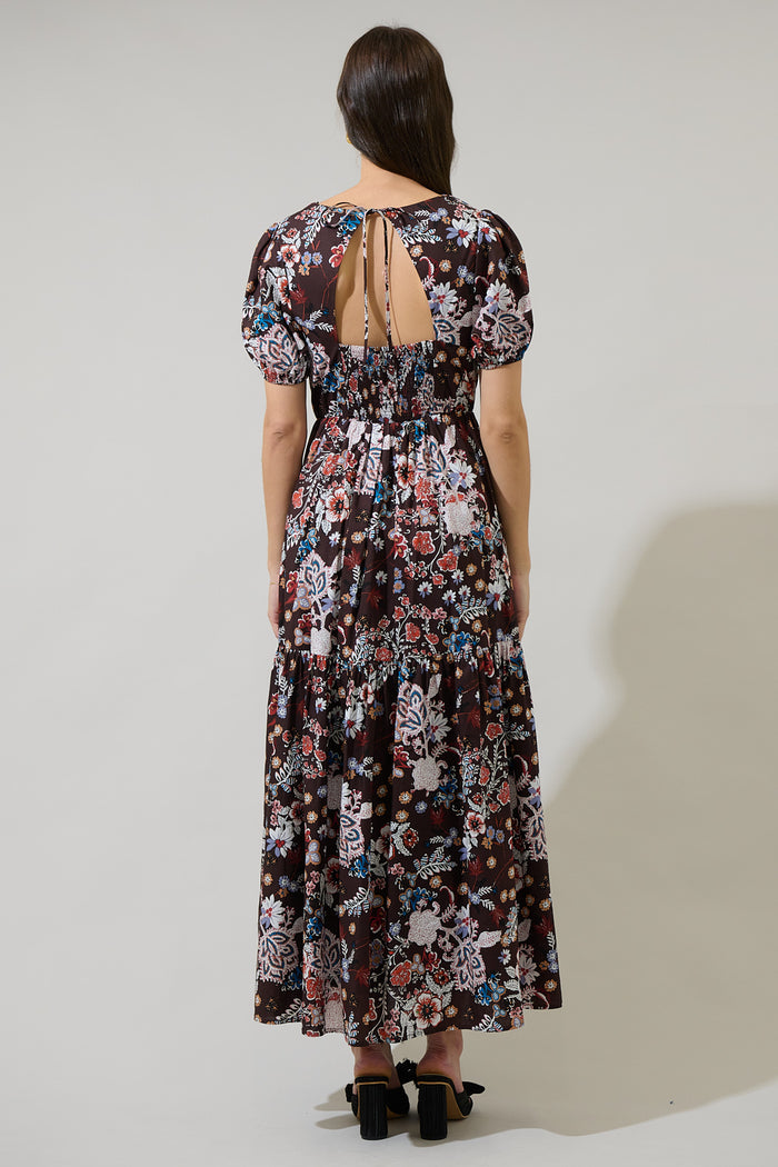 Journee Floral Morty Puff Sleeve Maxi Dress