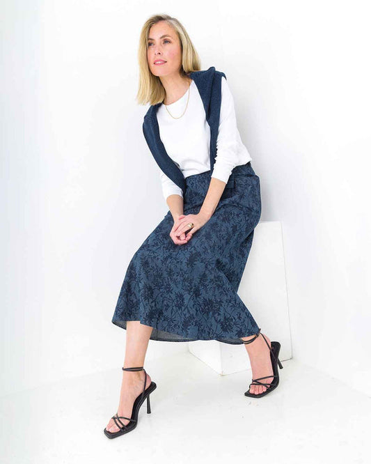 Joy Floral Denim Panelled A Line Skirt - The Classic Boutique