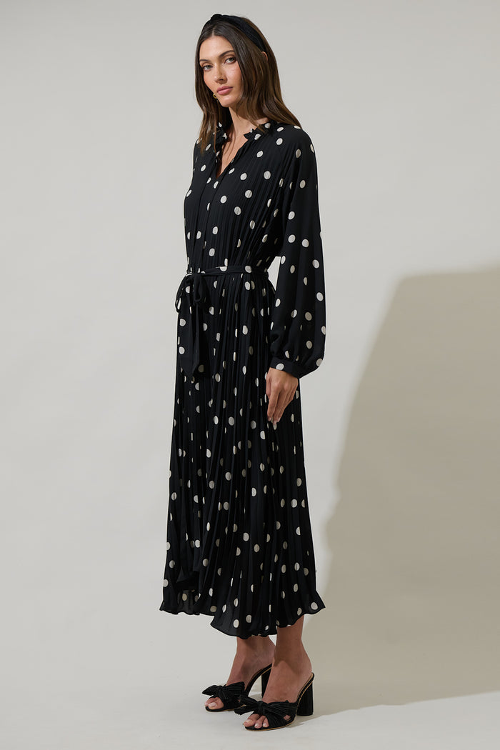 Kaline Polka Dot Marisa Pleated Midi Dress