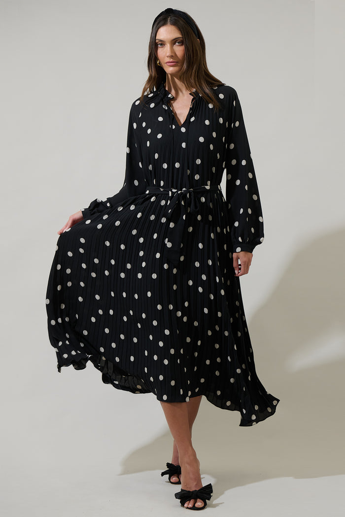 Kaline Polka Dot Marisa Pleated Midi Dress