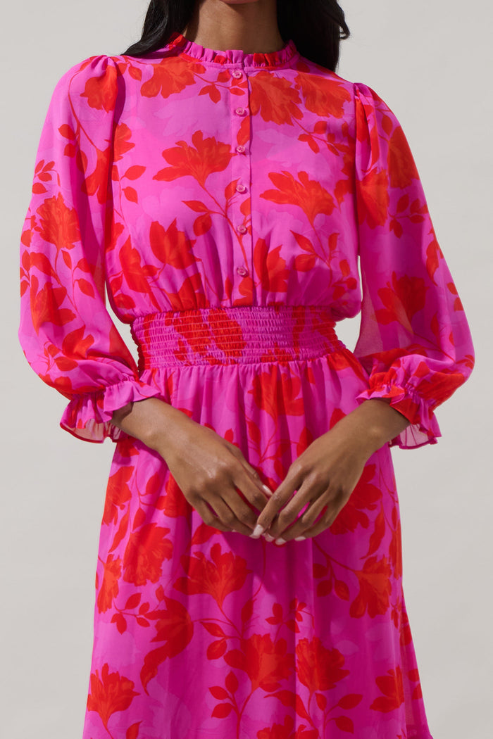 Kensie Floral Irene Smocked Midi Dress