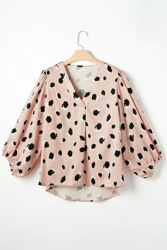 Khaki Classic Leopard V-Neck Bracelet Sleeve Blouse