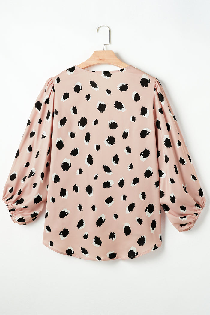 Khaki Classic Leopard V-Neck Bracelet Sleeve Blouse