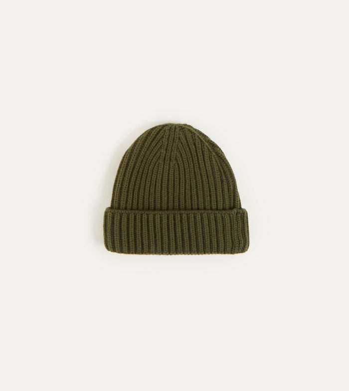 Khaki Green Cashmere Ribbed Knit Cap