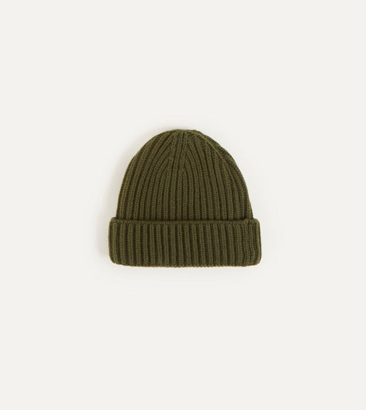 Khaki Green Cashmere Ribbed Knit Cap