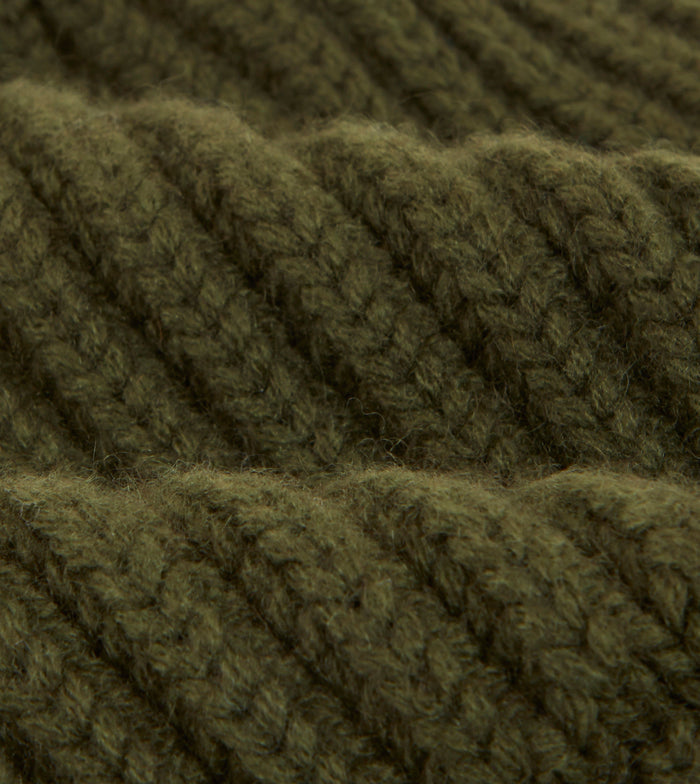 Khaki Green Cashmere Ribbed Knit Cap