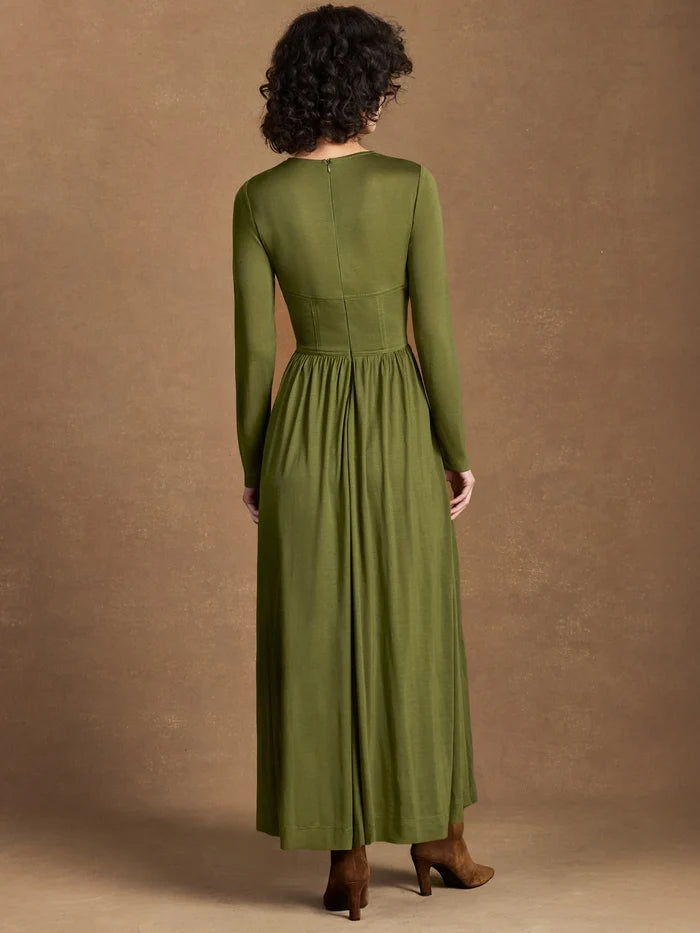 Khaki Seamed Bodice Jersey Dress