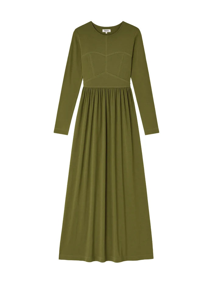 Khaki Seamed Bodice Jersey Dress