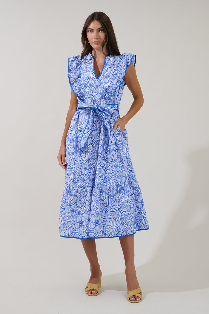 Kiana Ruffle Midi Dress Floral