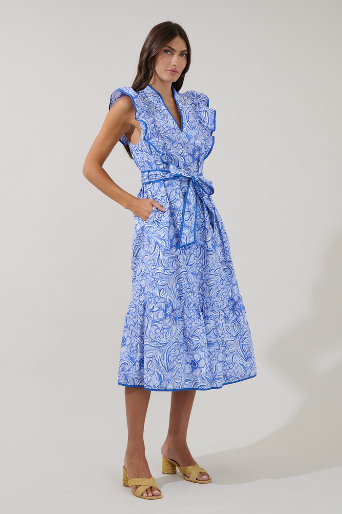 Kiana Ruffle Midi Dress Floral