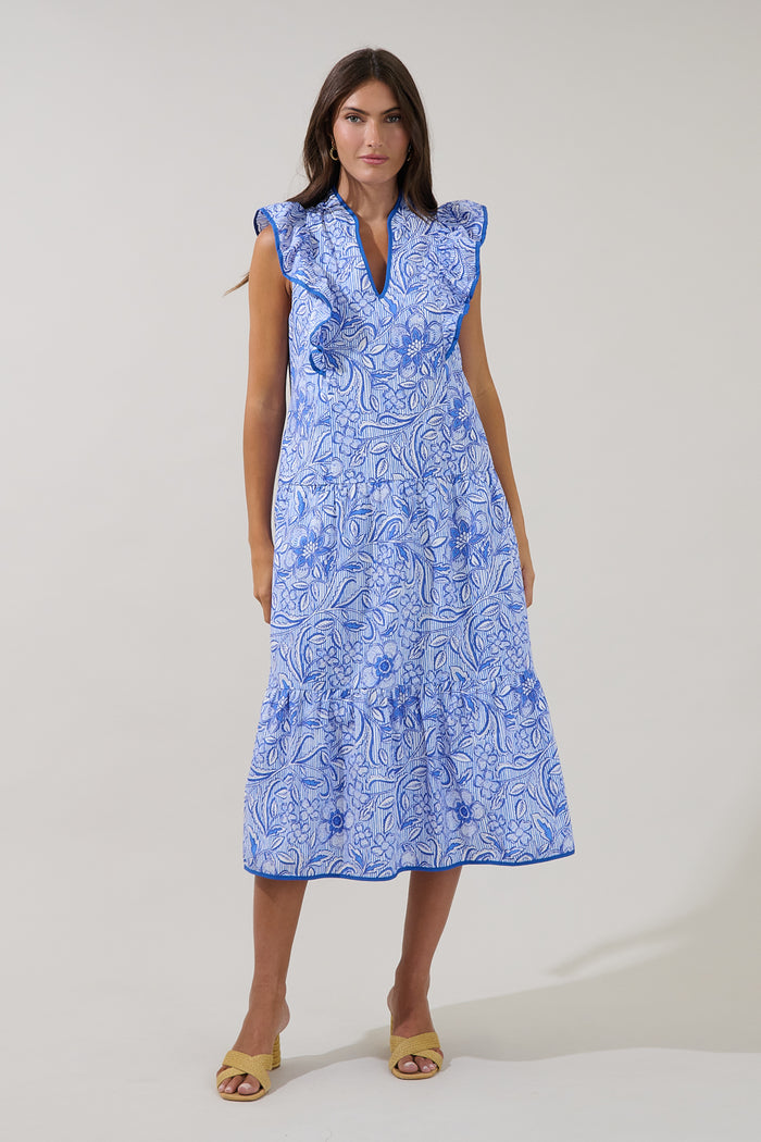 Kiana Ruffle Midi Dress Floral