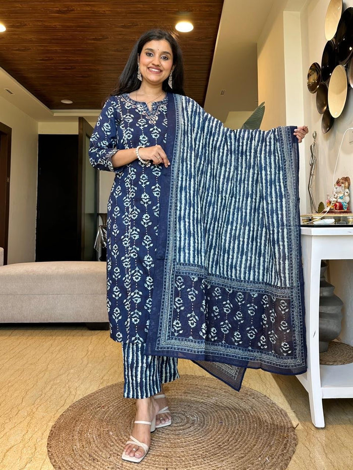 Kiara Batik Cotton Set- Indigo