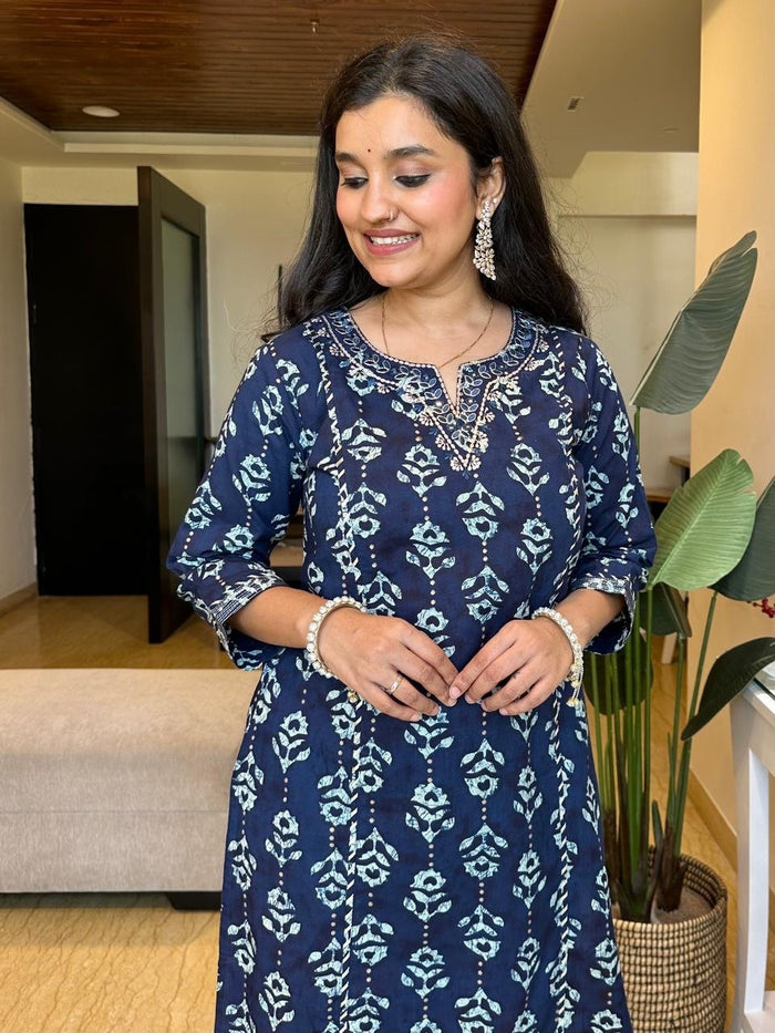Kiara Batik Cotton Set- Indigo