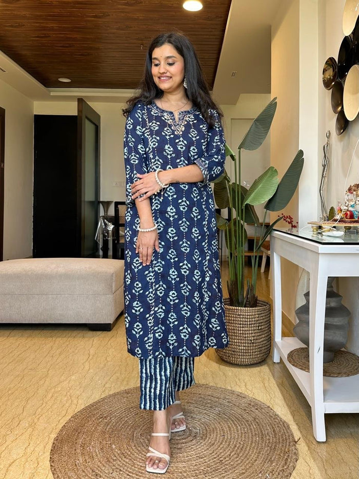 Kiara Batik Cotton Set- Indigo