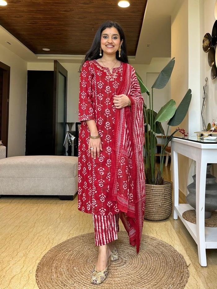 Kiara Batik Cotton Set- Red