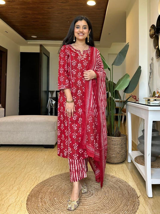 Kiara Batik Cotton Set- Red