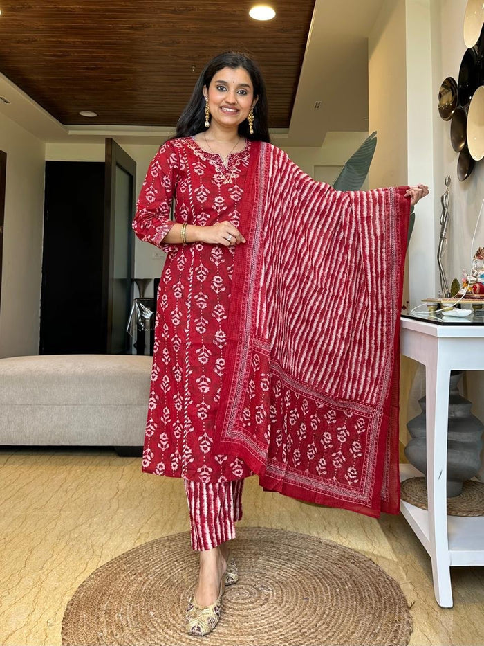 Kiara Batik Cotton Set- Red