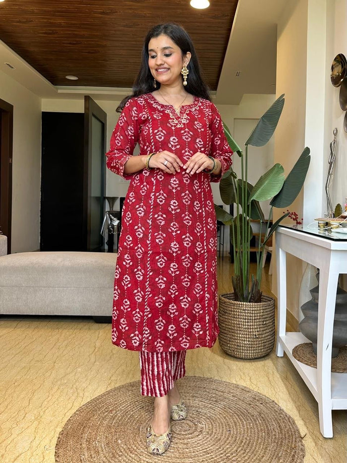 Kiara Batik Cotton Set- Red