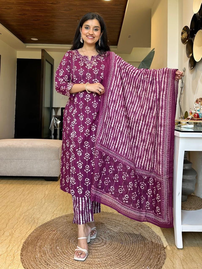 Kiara Batik Cotton Set- Violet