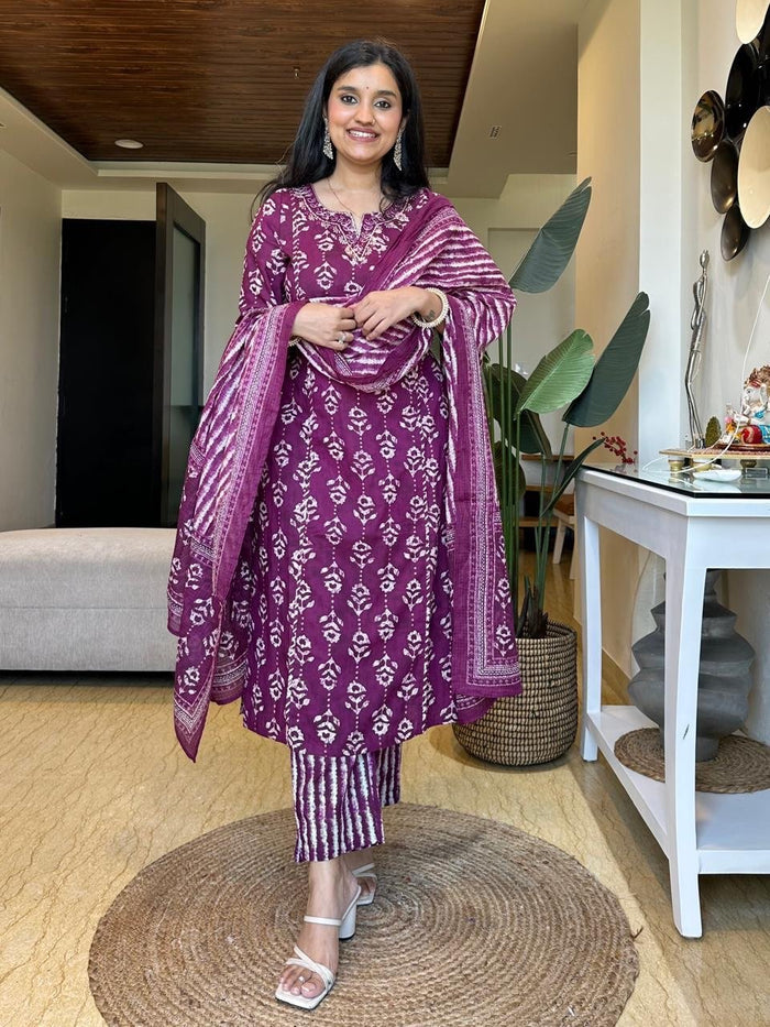 Kiara Batik Cotton Set- Violet