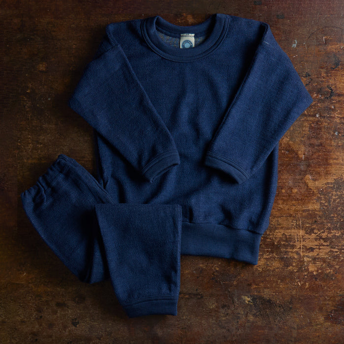 Kids Merino Wool Terry Pyjama Set - Blue