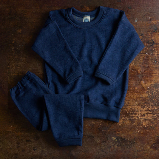 Kids Merino Wool Terry Pyjama Set - Blue