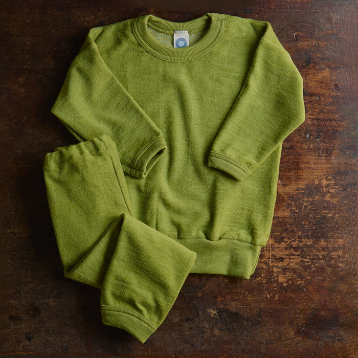 Kids Merino Wool Terry Pyjama Set - Green