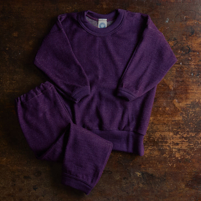 Kids Merino Wool Terry Pyjama Set - Plum