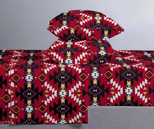 King Bed Sheet Sets with vibrant tribal patterns and matching pillow covers by Keya Bedding Co.