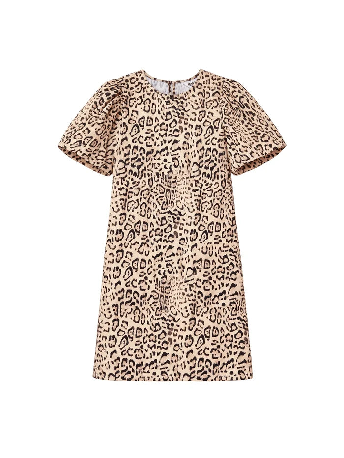 Leopard print pocket detail dress with short sleeves and back keyhole fastening