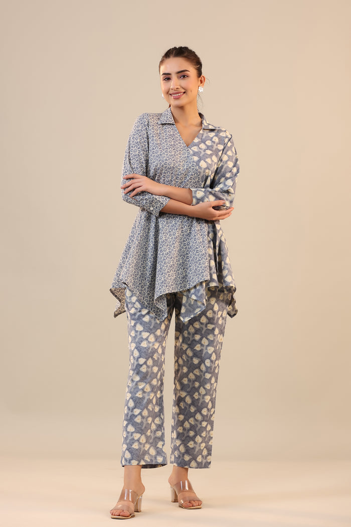 Light Blue Batik Knot Cotton Co-ord Set