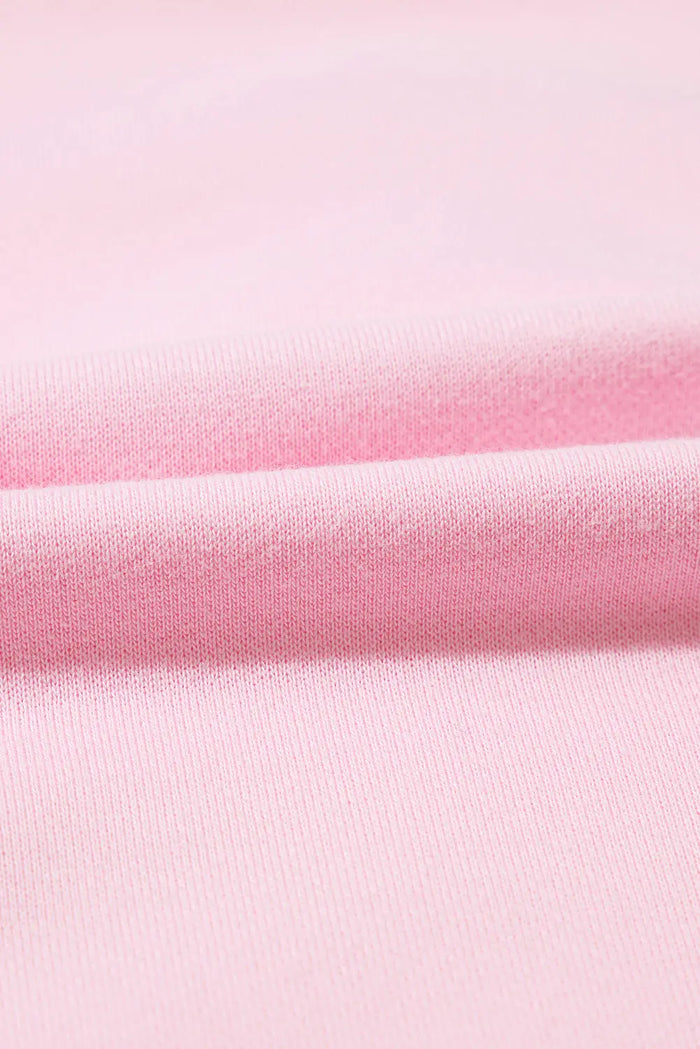 Light Pink Embroidered Bow Lantern Sleeve Oversized Pullover Sweatshirt - Tops/Sweatshirts & Hoodies
