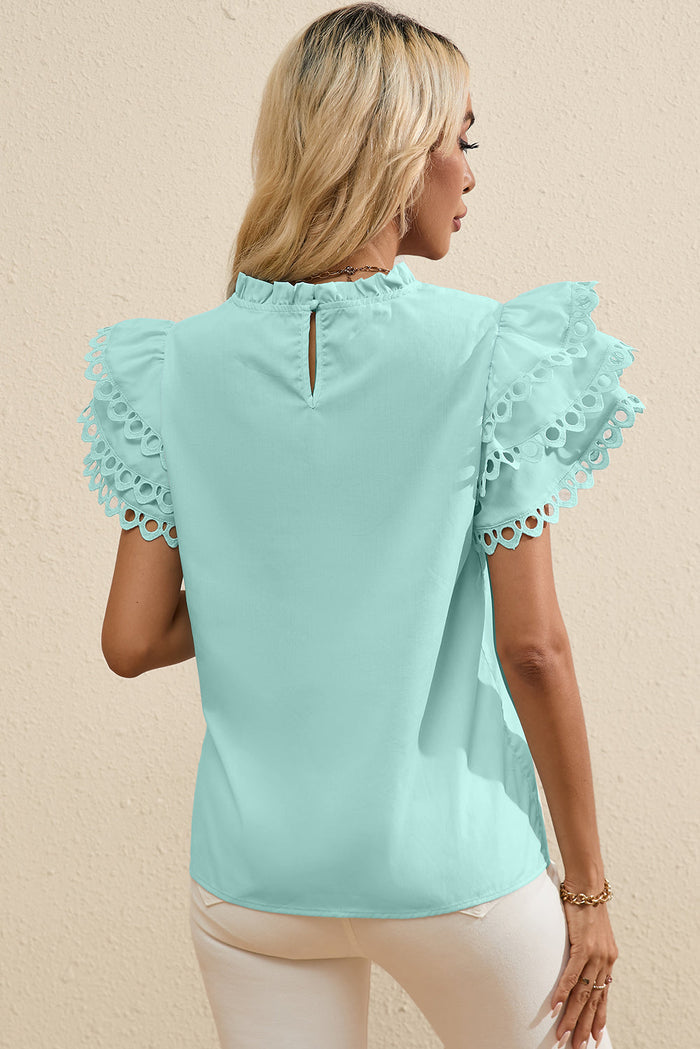 Light Pink Layered Ric Rac Cap Sleeve Frilled Neck Blouse - Tops/Blouses & Shirts