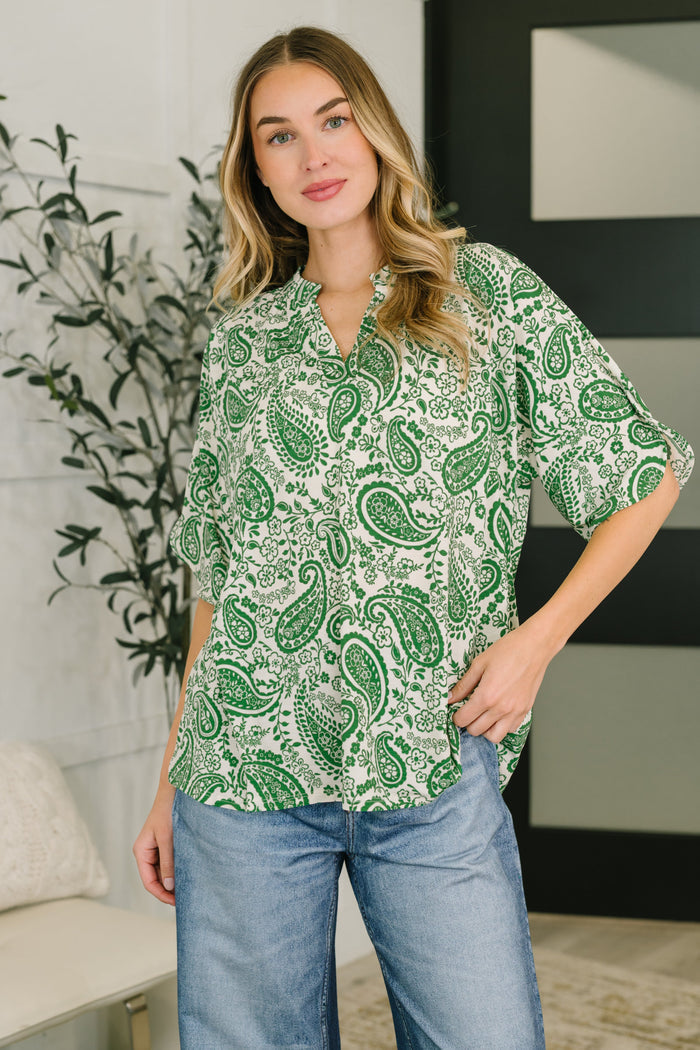 Lizzy Breeze Top in Green Paisley by Dear Scarlett