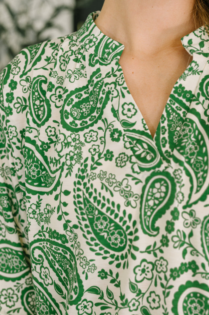 Lizzy Breeze Top in Green Paisley by Dear Scarlett
