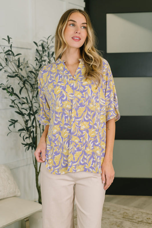 Lizzy Breeze Top in Purple and Yellow Floral by Dear Scarlett
