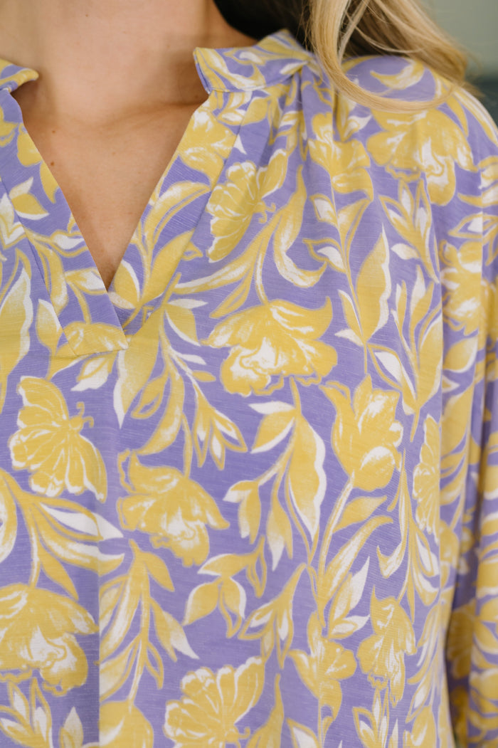 Lizzy Breeze Top in Purple and Yellow Floral by Dear Scarlett